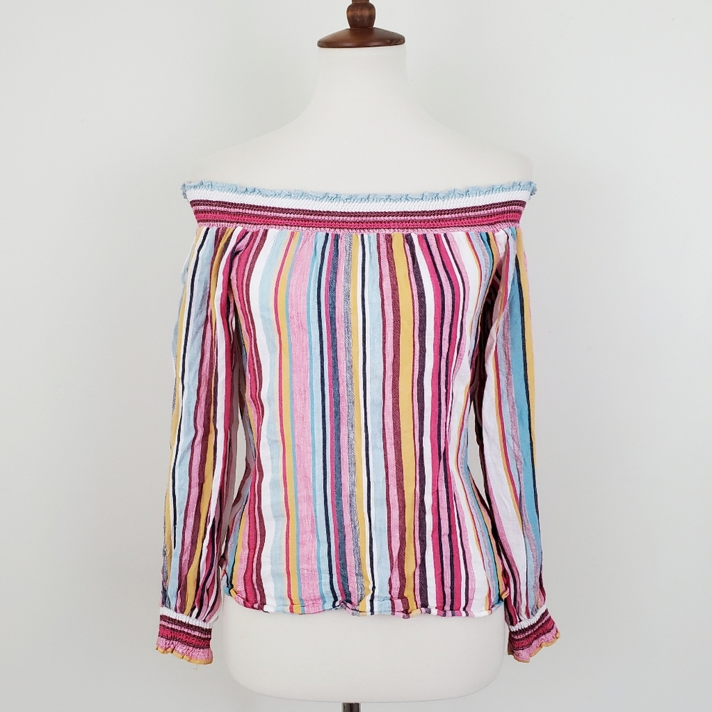 Zara Rainbow Stripe Off The Shoulder Top XS
